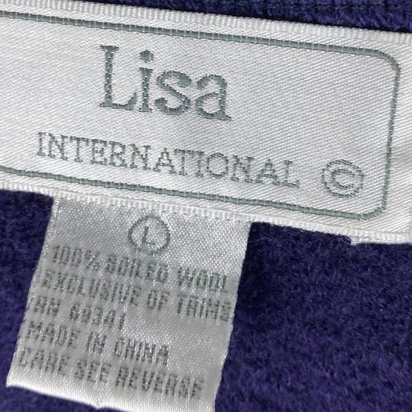 Lisa International Large 12 14 Vest Boiled Wool Leaves Autumn Fall Appliqué Blue - Picture 3 of 3